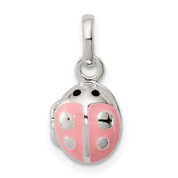 Sterling Silver Pink & Black Enamel Ladybug Locket Children's Pendant - Picture 1 of 4
